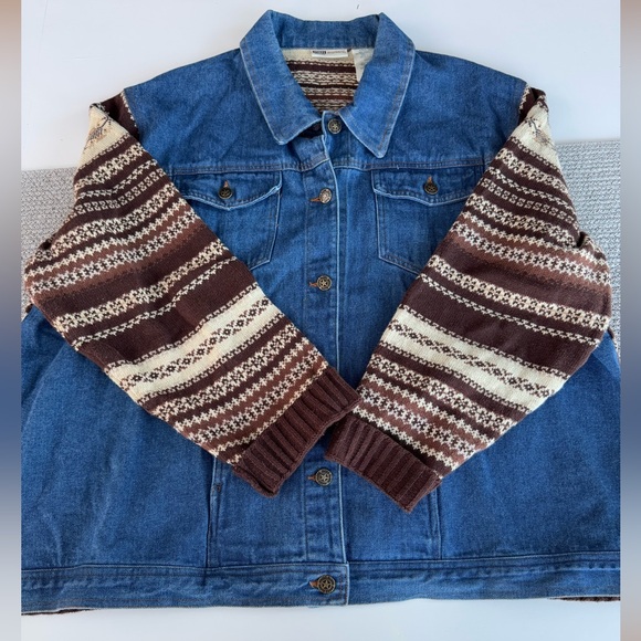 Vintage Faded Glory Denim Brown Fair Isle Sweater Top Jacket Shacket 22/24W XL - Picture 11 of 14